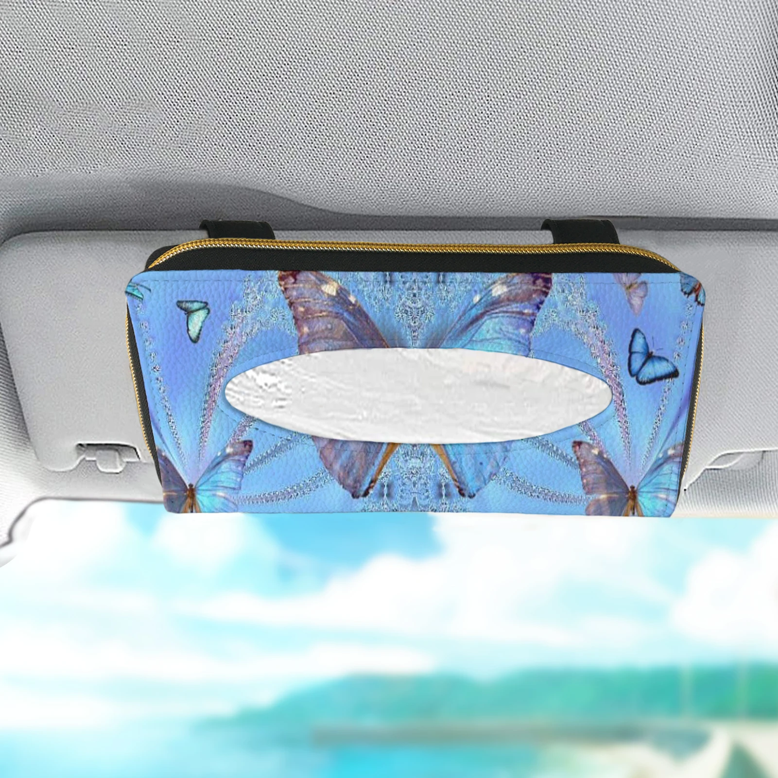 

Hanging Bag For Paper Towel Napkin Storage Organizer Tissue Case Dispenser Butterfly Universal Car Sun Visor Tissue Box Holder
