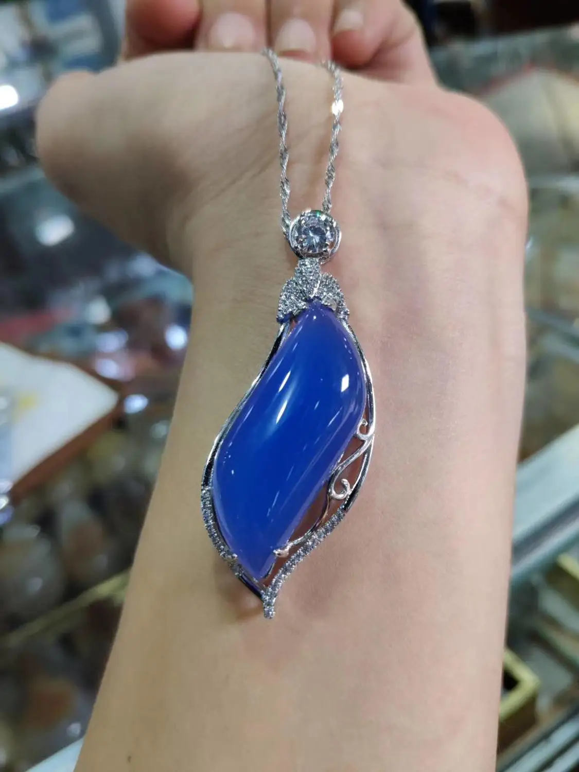 925 Silver Natural Blue Jade Agate Liu Pendant Women Send Friends To Bring Their Own | Украшения и аксессуары