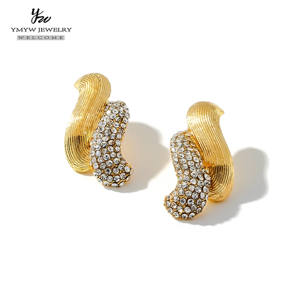 YMYW Ретро стиль металлическая Золотая шпилька серьги роскошные стразы цинковый