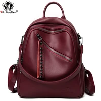 casual backpack women shoulder bag soft leather backpacks female travel bag ladies bagpack large capacity school bags for girls