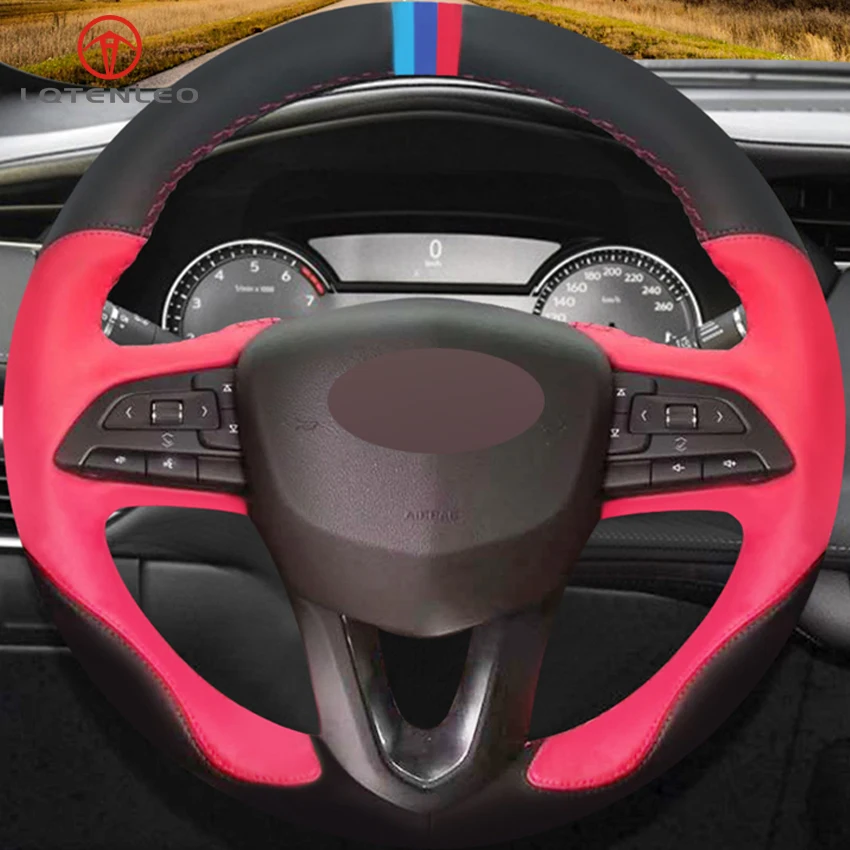 LQTENLEO Black Suede Red Leather DIY Hand-stitched Car Steering Wheel Cover For Cadillac XT4 2017 2018 2019 | Автомобили и