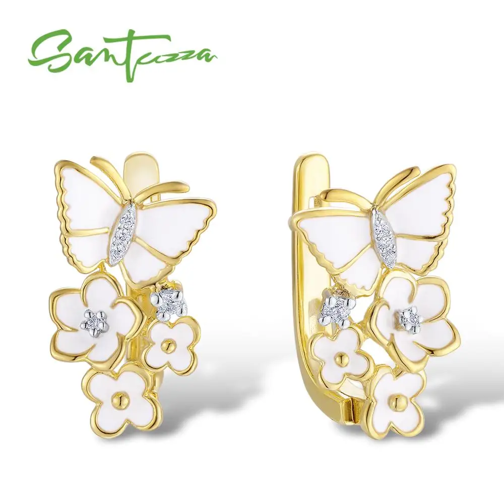 Женские серебряные сережки гвоздики SANTUZZA из серебра 925 пробы с бабочками и