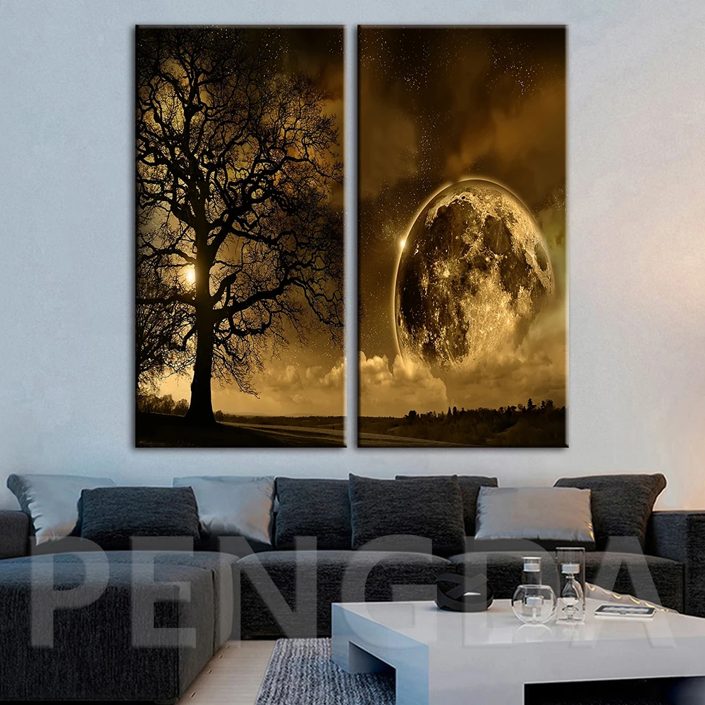 Печатные картины HD дерево для домашнего декора абстрактная Луна Пейзаж на стену