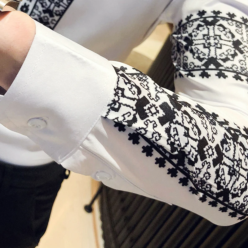 

Party Flower Shirt Vintage Shirt Camisa Social Masculina Luxury Retro Contrast Print Wedding Shirt 2021 Splicing Shirt For Men