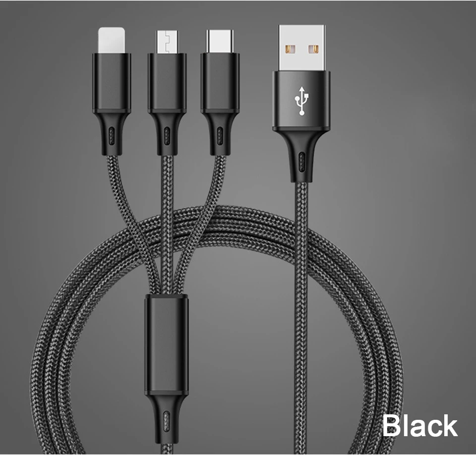 3 в 1 USB кабель type C type-c iOS Micro USB кабели Android 5V2A Быстрая зарядка провод зарядного устройства нейлоновый шнур для мобильного телефона