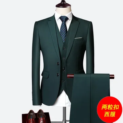 

Men's suit set black three-piece autumnal professional business slim small suit with gold groom wedding dress