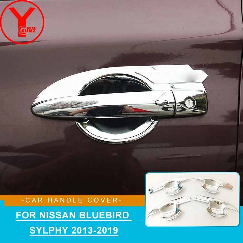 

Door Handle Bowl Insert Cover Protector With Logo For Nissan Almera Bluebird Sylphy 2013-2019 2014 2015 Car Styling Accessories