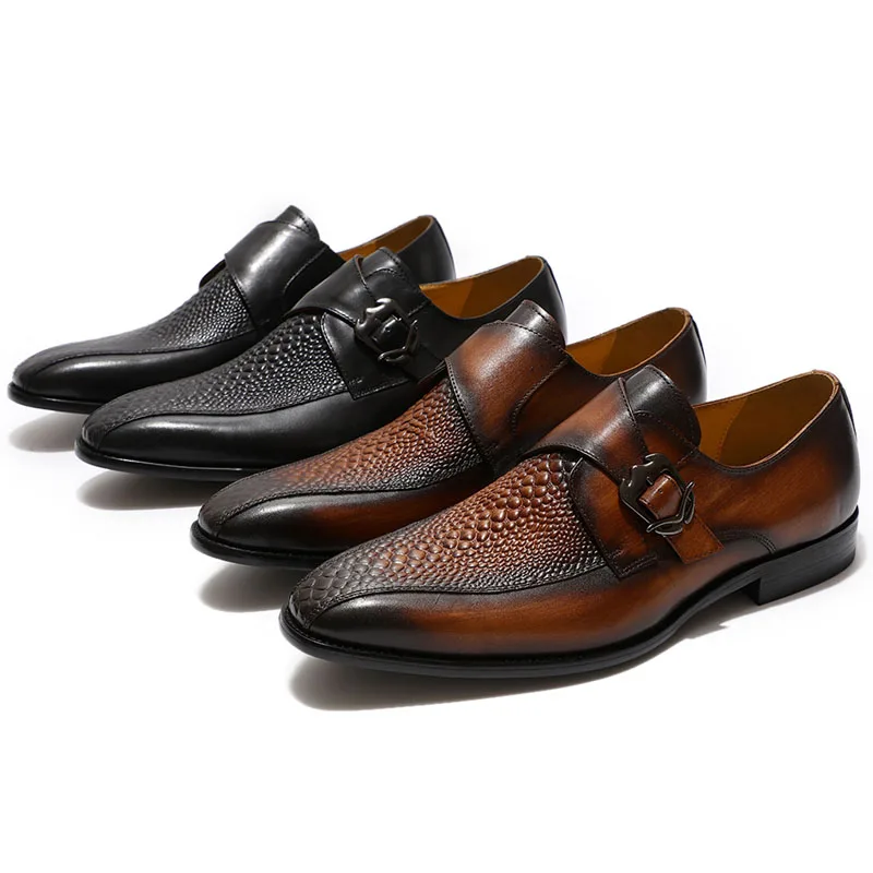 

Туфли FELIX CHU мужские классические, Мокасины, натуральная кожа, с пряжкой, крокодиловый принт, байкерские, черные/коричневые
