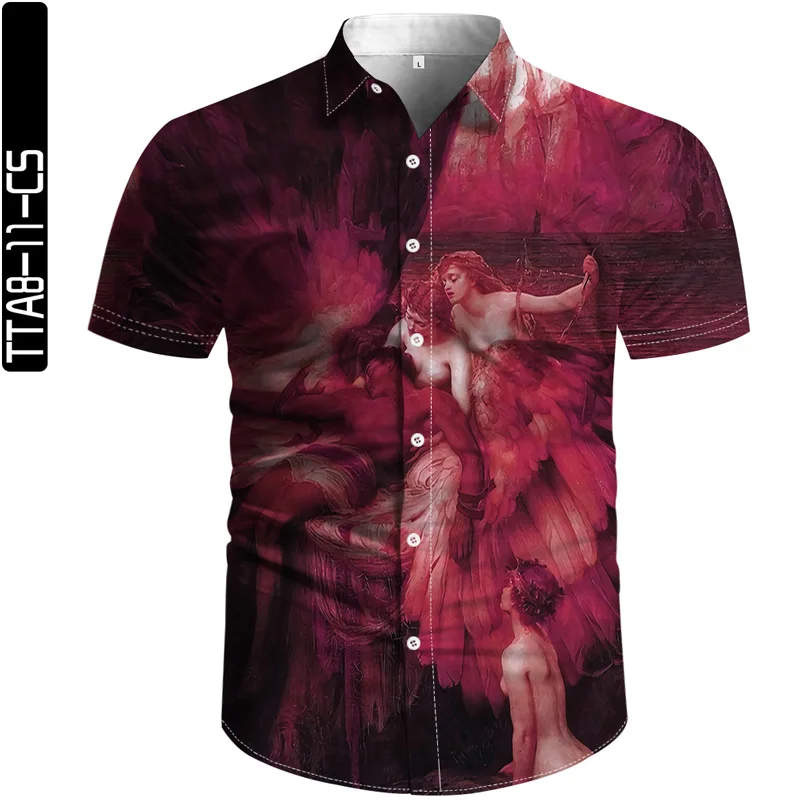 

Hot summer new style men's shirt casual all-match shirt graffiti oil painting 3D printing quick-drying loose short-sleeved shirt