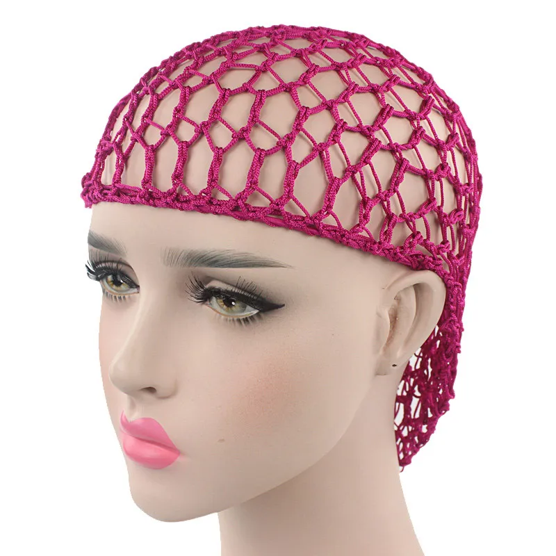 Hot Pink Женская вязаная шапка для волос женская летняя шапка ночной колпак для сна дышащие сетчатые мешочки чистые шапки для волос Женская шляпка# BL2 - Цвет: Hot Pink