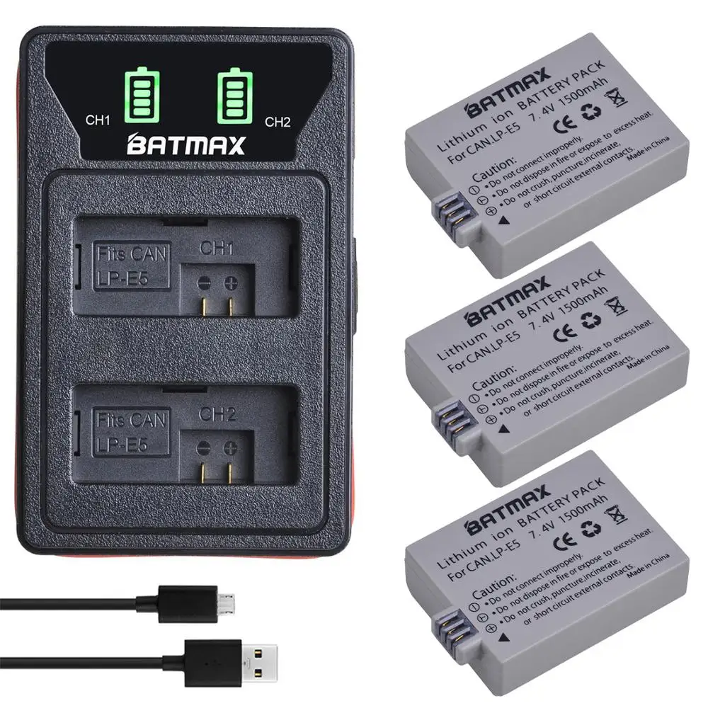 Аккумулятор Batmax LP-E5 LPE5 + новое светодиодсветодиодный двойное зарядное устройство