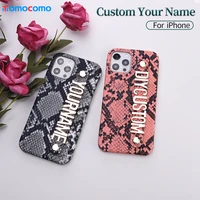 snake skin leather personalied custom name phone case for iphone 12 13mini 11pro max 7 8 plus x xs xr diamond metal letter cover