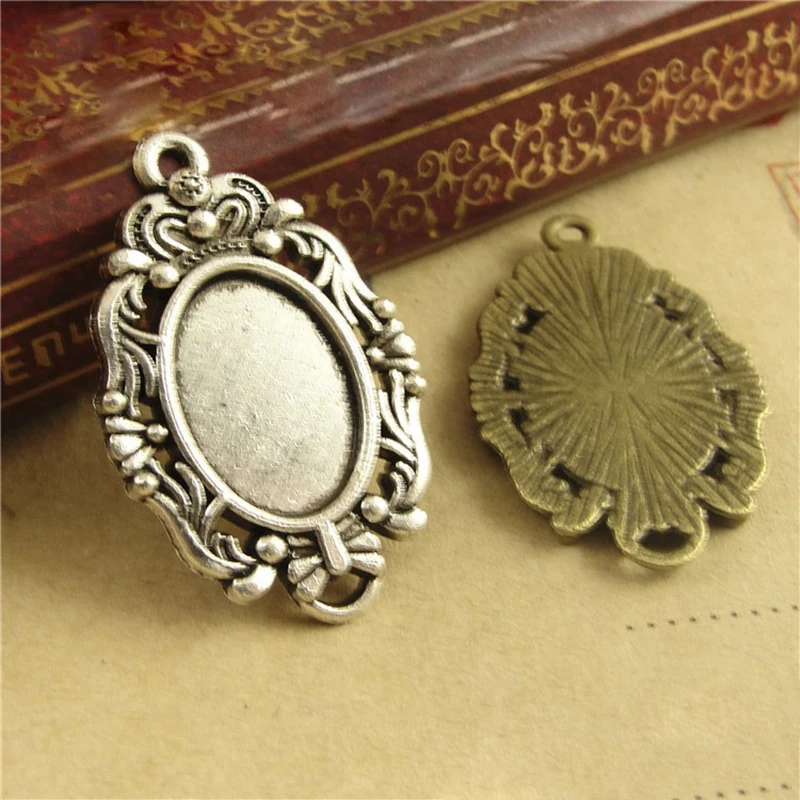 20 штук Овальный камео кабошоны база из старинной бронзы Серебристые Кулоны