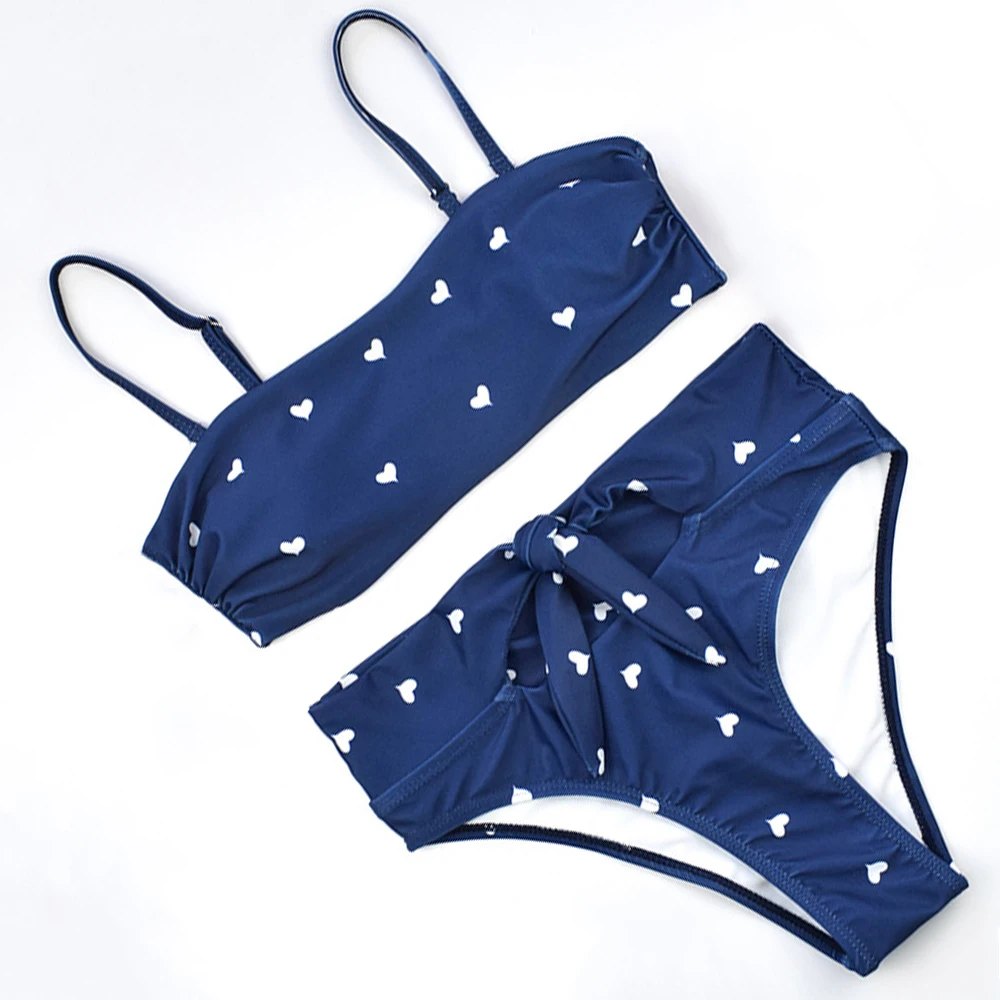 Женский купальный костюм в горошек купальник с высокой талией бикини принтом