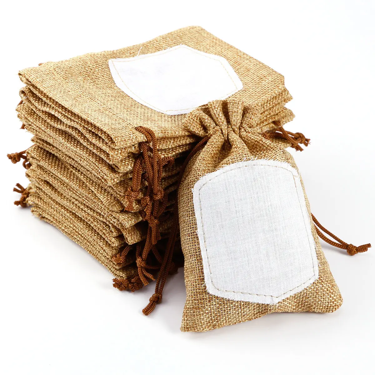 

Jute Burlap with White Color Wedding candy favor Holder Pouch Packaging bag with drawstring Wedding Decoration