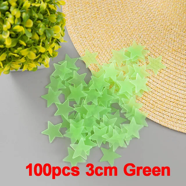 100pcs Green 100 шт./компл. 3D наклейки-звездочки светится в темноте игрушки; блестящие светящиеся игрушки для Для детей Детская комната Украшения в спальню - Цвет: 100pcs Green