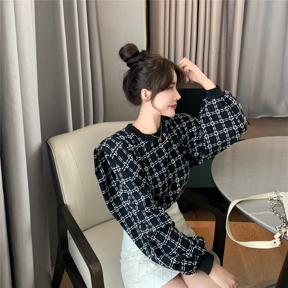 

Autumn New Vintage Plaid Pattern Loose Shirts Chic Ruffles Patchwork Pullovers Blusas O-neck Casual Women Blouse 1H768