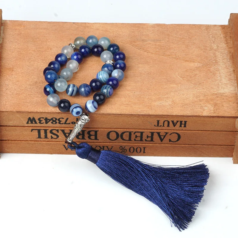 Горячая розовая синяя коричневая полоса линия агат оникс бусины кисточки 33 шт.