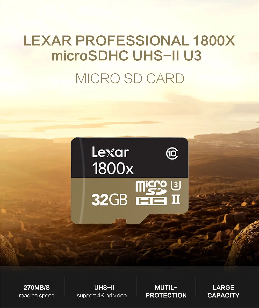 Lexar 1800x32 ГБ, 64 ГБ, Micro SDXC карты 270 МБ/с. U3 Профессиональный объемом памяти 32 Гб или 64 ГБ, Micro SD Карта памяти SDHC TF карты Class10