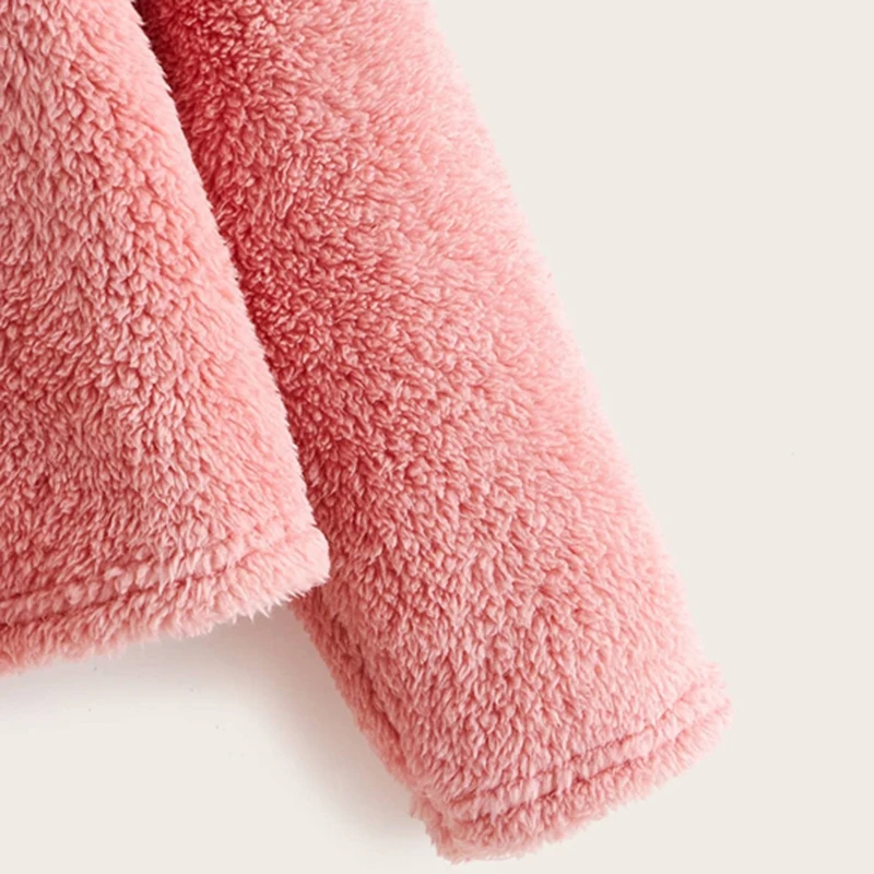 SHEIN Kiddie розовый вышитый спереди Повседневный плюшевый худи детские топы Весна длинный рукав подростковые Осенние милые свитшоты