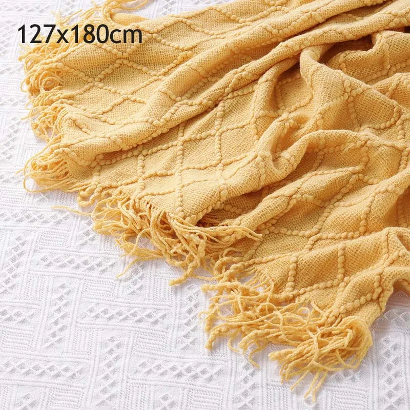 yellow 120x200 см искусственная шерсть мягкий плед вязаный плед с кисточкой для кровати диван Элегантный легкий уютный - Цвет: yellow