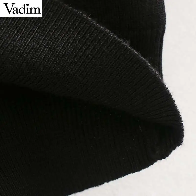 Vadim women sexy patchwork turtleneck knitted crop top transparent long sleeve short sweaters black pullovers tops HA541 |