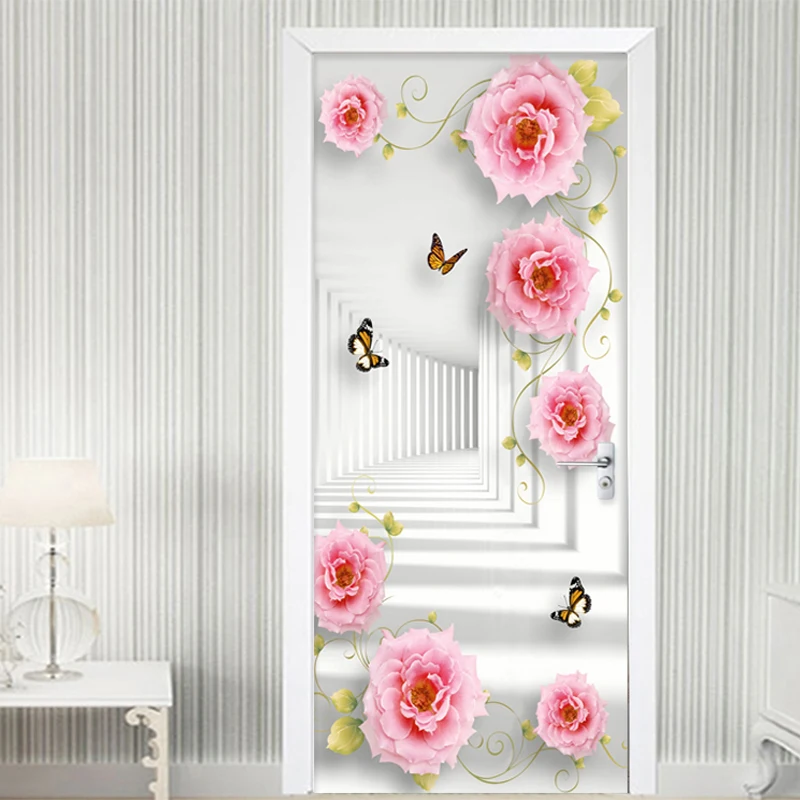 Photo Wallpaper 3D Stereo Space Rose Flowers Mural Door Sticker Living Room Bedroom Romantic Home Decor PVC Self-Adhesive Poster