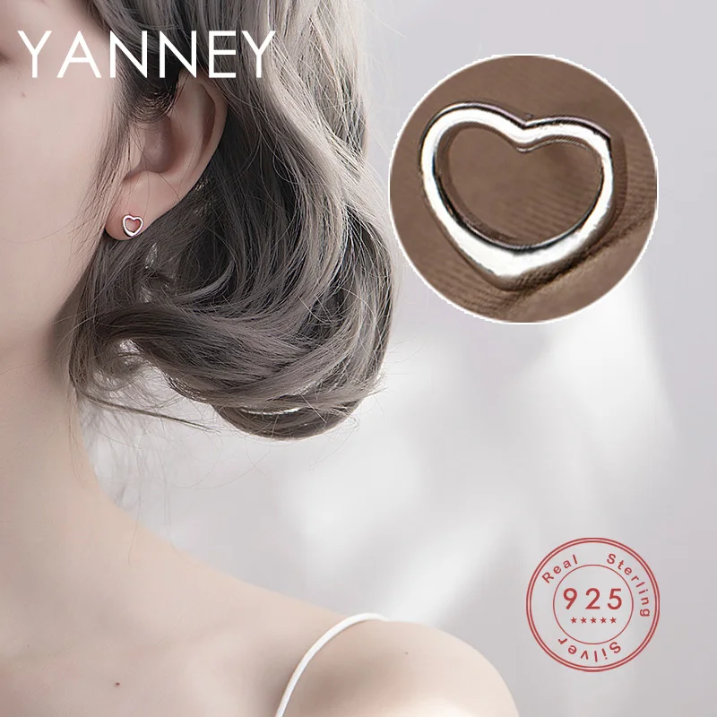 

YANNEY Silver Color Trend Fashion Love Stud Earrings Simple Hollow Heart-shaped Jewelry Engagement Wedding Accessories