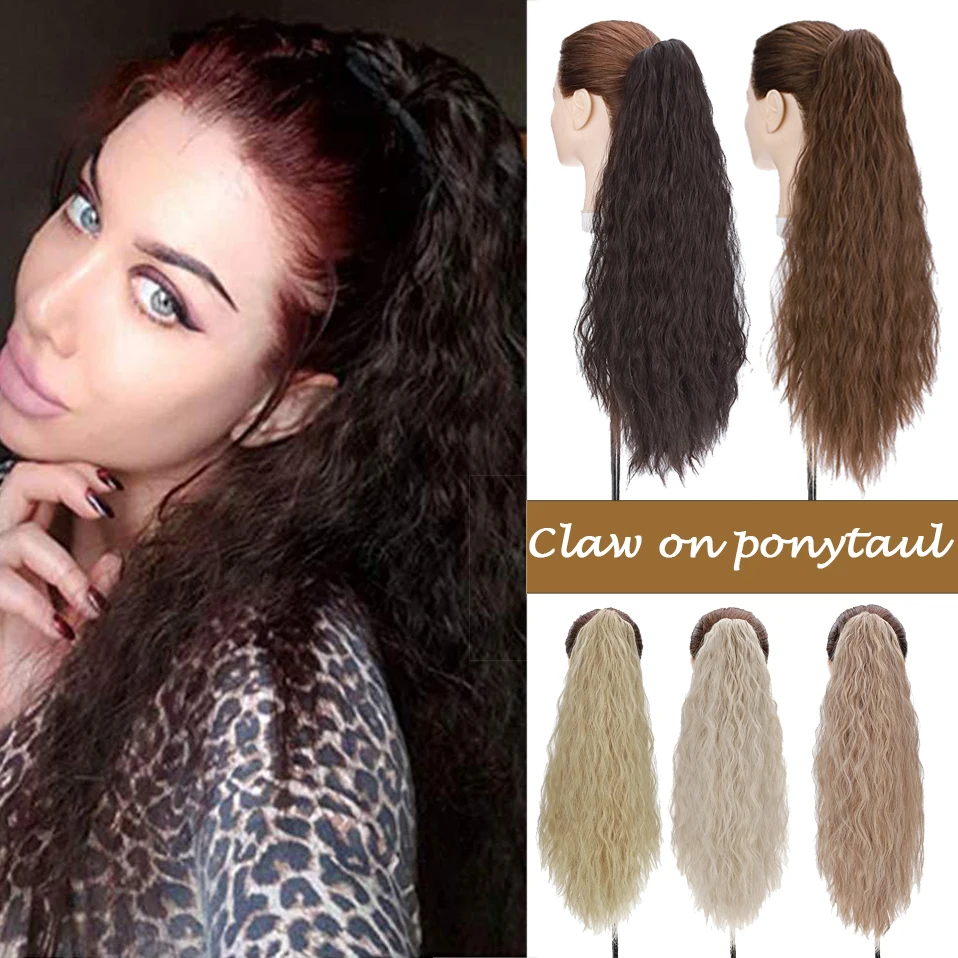 

Hairro Synthetic Corn Wavy Long Ponytail Hairpiece Clip Hair Extensions Brown Black Pony Tail Fake Hair For Women