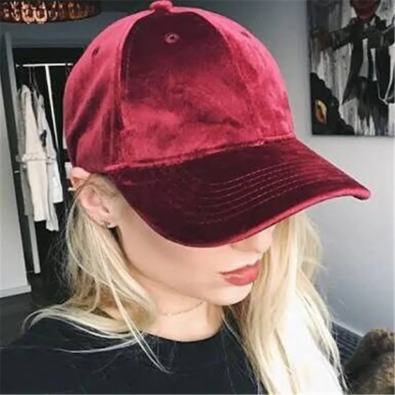

Trendy Velvet Baseball Hat Women Handmade Warm Adjustable Velcro Wide Brim Baseball Hat 2020 Winter Streetwear Hats For Lady