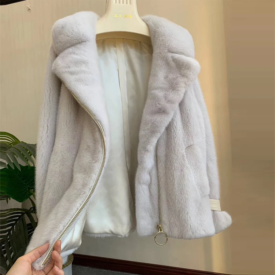 Шуба женская Норковая Geunine зимняя теплая с натуральным воротником короткая |