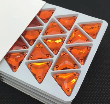 orange red Треугольные стразы с плоской задней частью и 3 отверстиями, стеклянные кристаллы, 12 м, 16 мм, 22 мм, стразы, бусины для свадебного платья, обувь, сумки, сделай сам, отделка - Цвет: orange red