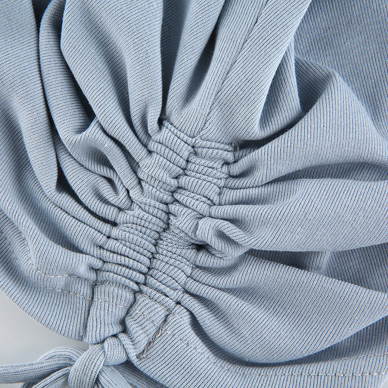 

Sexy Drawstring Slim Short T-Shirt Women O-Neck Long Sleeve Pullover Tee 2020 Fashion Solid Autumn Casual Base Homewear Tops