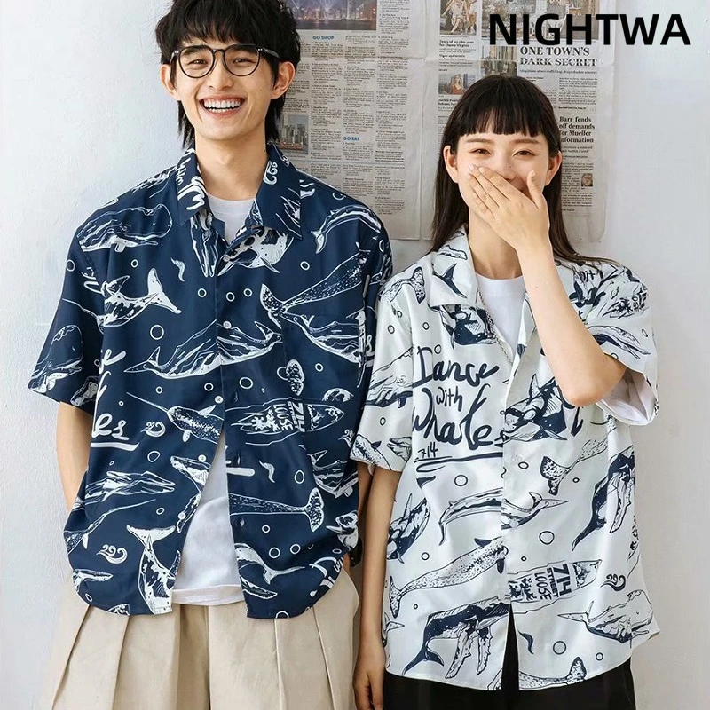 

Летняя популярная женская пляжная рубашка NIGHTWA, модные японские Свободные повседневные футболки с коротким рукавом для мужчин и женщин, оде...