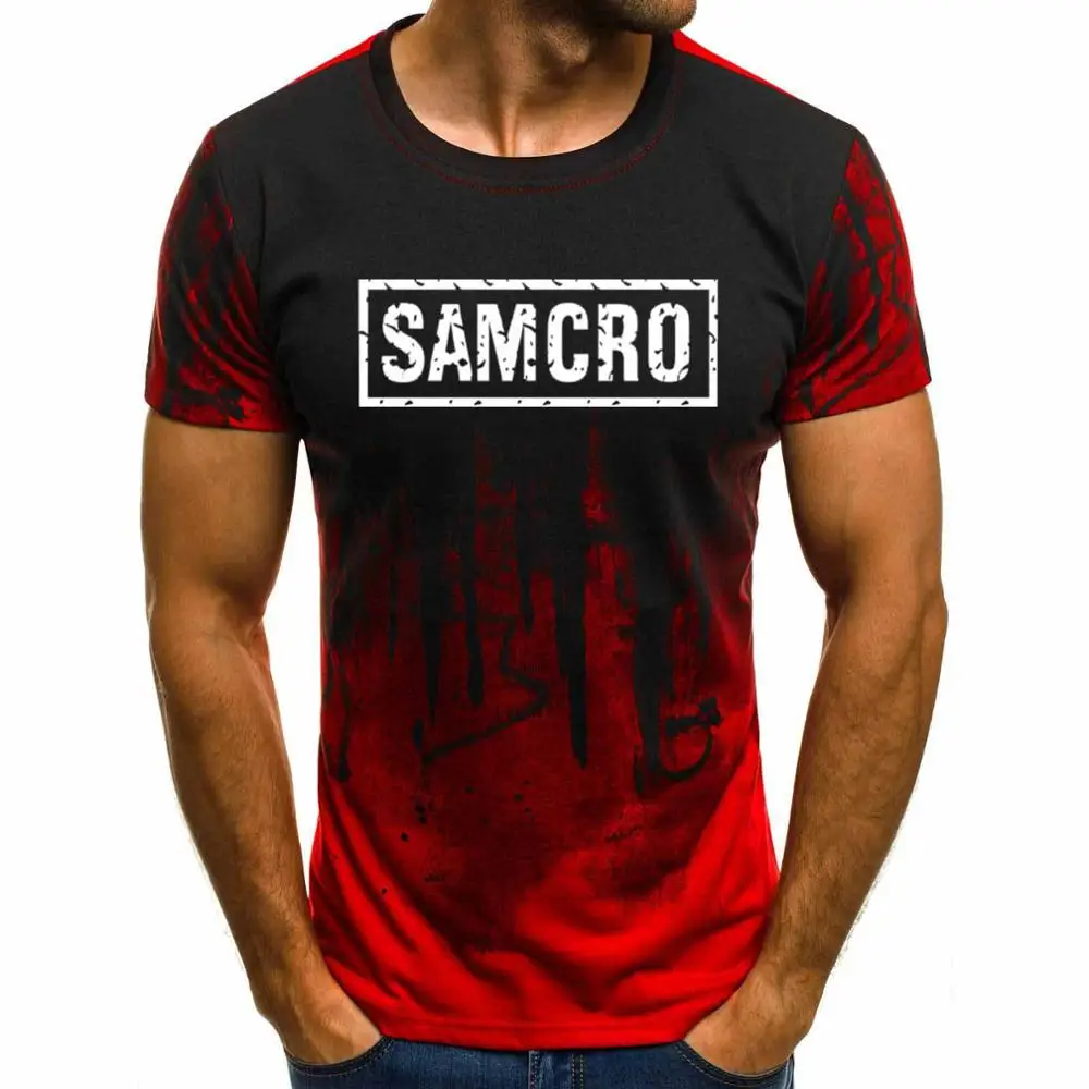 

SOA Sons of anarchy the child Fashion SAMCRO Print Gradien T-Shirt Men Fashion HipHop short sleeve Cotton Casual Mens Tee Shirts