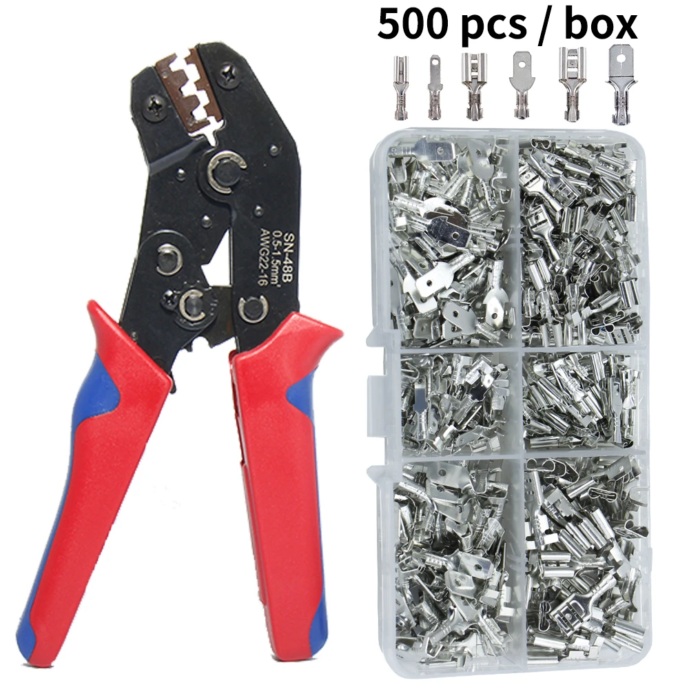 SN-48B plier 0.5-2.5mm2 20-13AWG precision with 400pcs/lot 2.8 4.8 terminals sets tools cold-pressed crimp plug boxed connector