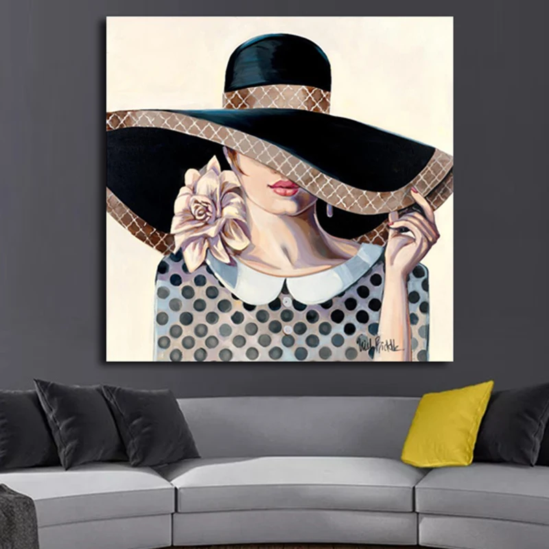 OUCAG большая шляпа Модный женский постер без рамки современная мода для леди холст