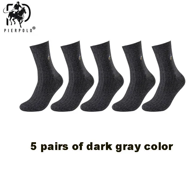 5 dark gray PIER POLO Cotton Sock Warm High Quality Men Dress Socks Calcetines Hombre Socks Business Winter Men gifts size39-44 sokken 5pair - Цвет: 5 dark gray