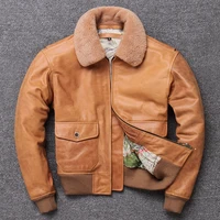 winter new top layer cowhide leather coat mens pilots coat leather jacket lapel thickened cotton wool collar coat