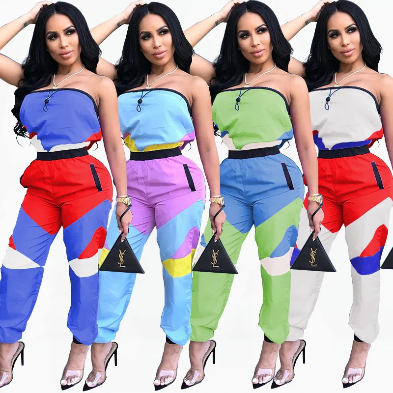 

Fashion Casual Strapless Patchwork Sexy Women Sleeveless One Piece Jumpsuit