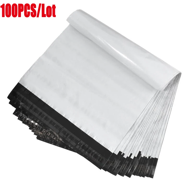 100Pcs White Poly Mailers Transparent Plastic Shipping Bag Self Sealing Adhesive Courier Bags Clothes Packaging Express Envelope