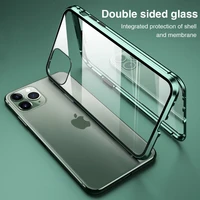 clear tempered glass magnetic adsorption metal flip phone case for apple iphone 11 pro max 12 13 x xs xr max back cover