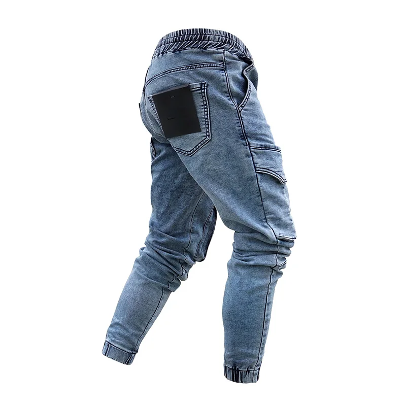 Men Jeans Pants Slim Fit Elastic Waist Jeans Casual Big Pockets Stretch Skinny Denim Pencil Pants Pantalones