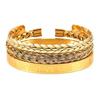 new fashion grain bracelet set stainless steel cable wire weave woven bangles roman bracelets for men punk jeweley 3pcs