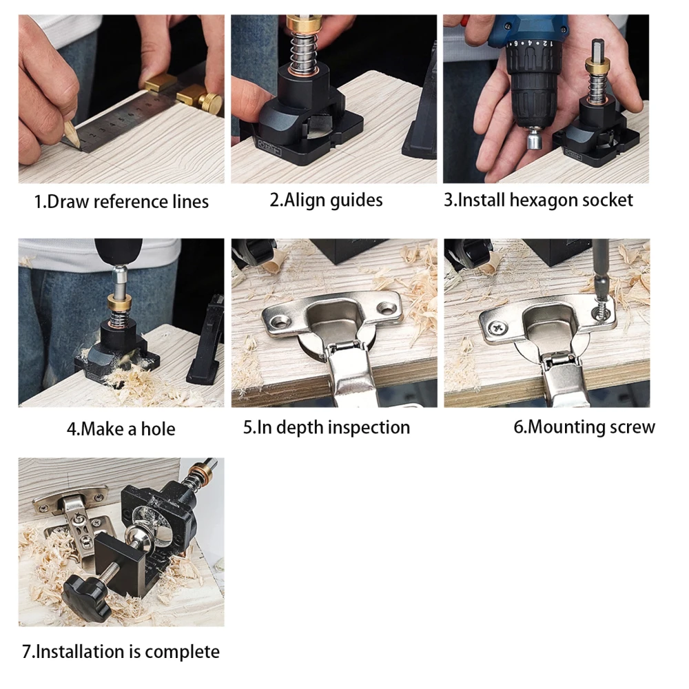 

Rubber Cushion Pipe Clamps Drilling Guide Hinge Jig Punch Locator DIY ABS Material 304 Stainless Steel Cabinet Door