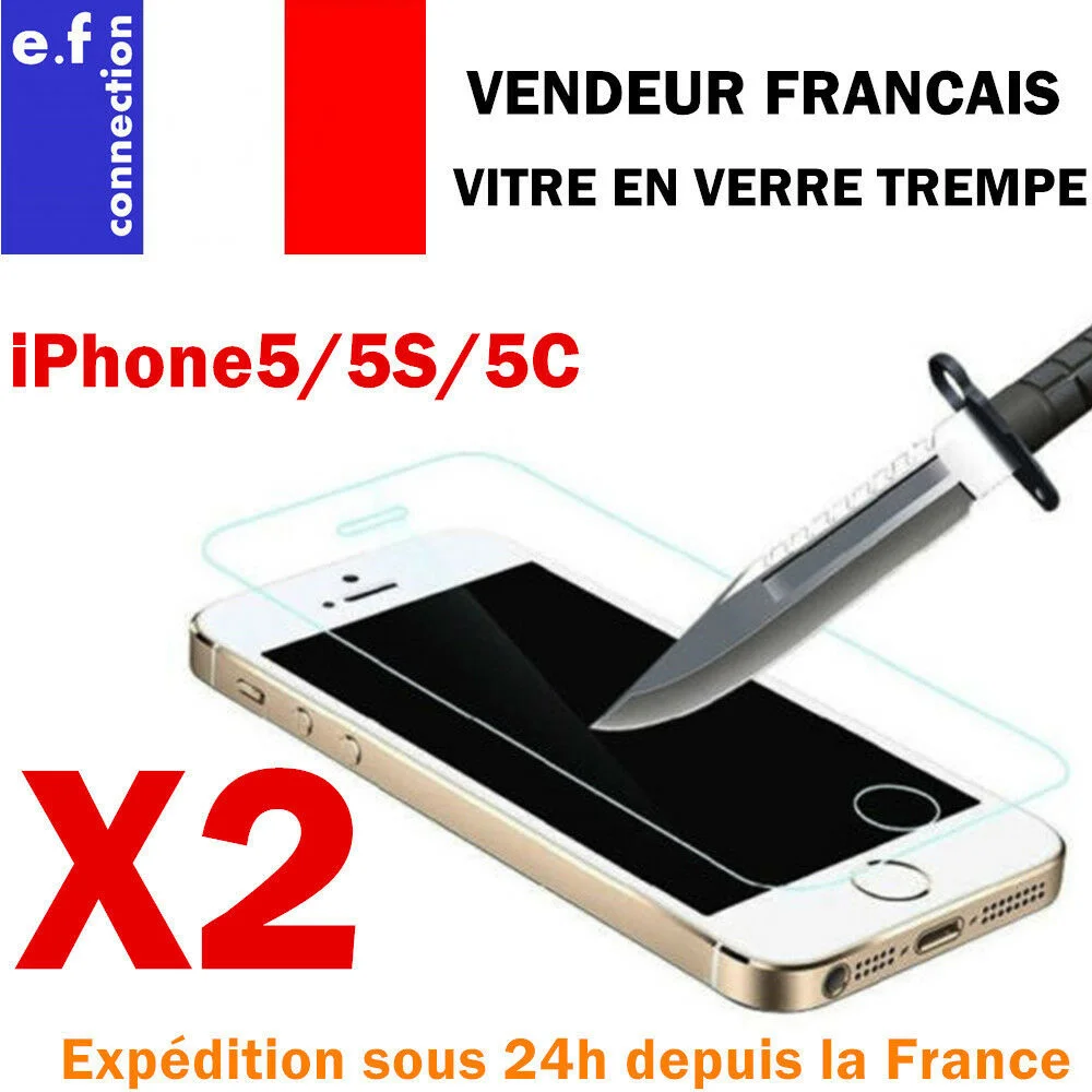 

Lot - 2 vitre protection en verre tremp film protecteur d'cran For iPhone 5/5C/5S