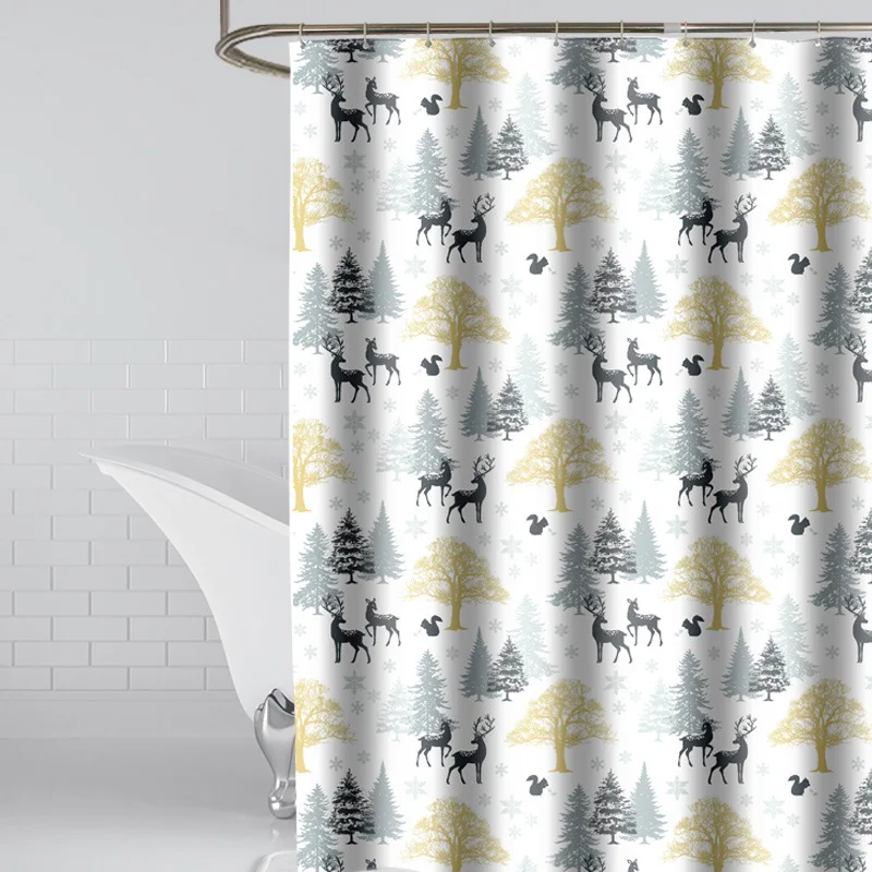 

Cartoon Fawn Print Shower Curtain Thicken Bathroom Curtain Frabic Waterproof Polyester Bathroom Decor with 12 Hooks