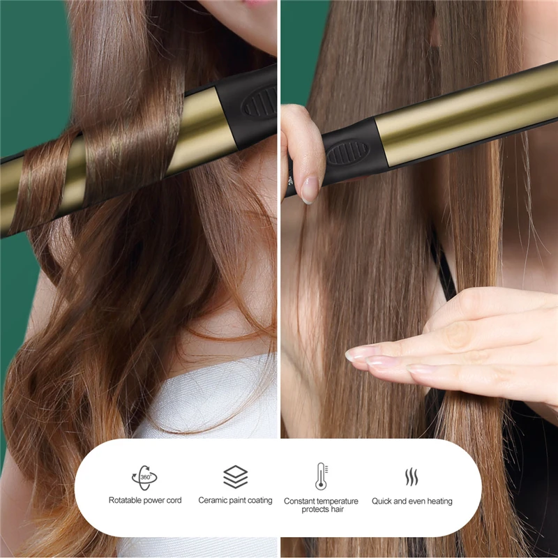 

CkeyiN 2 in 1 Professional Hair Curler Flat Curling Iron Ceramic Spiral Wave Curler Hair Straightener Crimp Straightening Tools