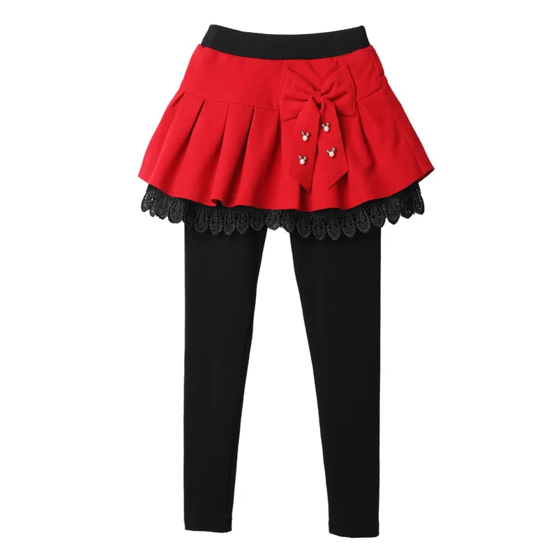 

Child's Winter Girls Warm Skirts Pants For Kids Patchwork Bowknot Princess Leggings Kids Dance Pants Cake Skirt Trousers
