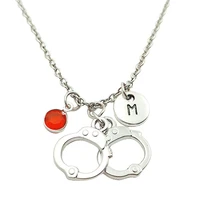 handcuffs forever necklace birthstone creative initial letter monogram fashion jewelry women christmas gifts accessories pendant